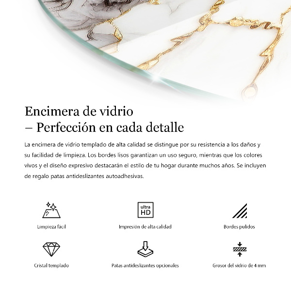 Okrogla steklena mizna plošča z natisom Vzorec marmorja z žilami