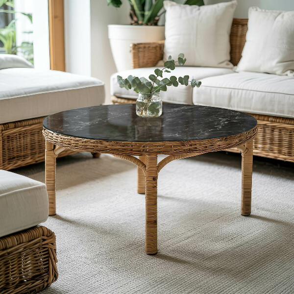 Okrogla steklena mizna plošča z natisom Vzorec marmorja z žilami