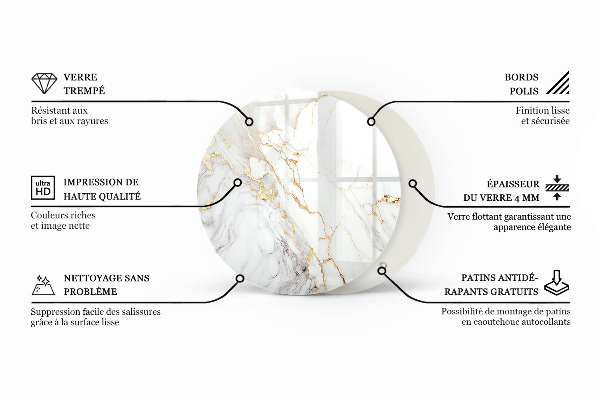 Okrogla steklena mizna plošča Marmorni vzorec z nežnimi žilami
