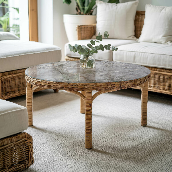 Okrogla steklena mizna plošča Vzorec, navdihnjen z marmorjem