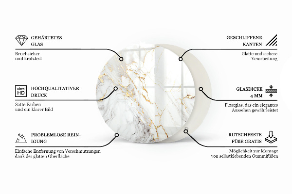 Okrogla steklena mizna plošča Leseni panelni vzorec