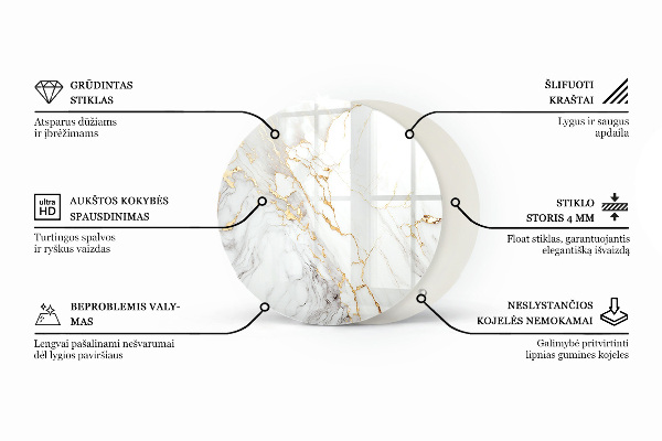 Okrogla steklena mizna plošča z natisom Marmorni teksturni motiv