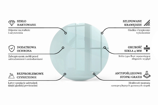 Okrogla steklena mizna plošča prozoren