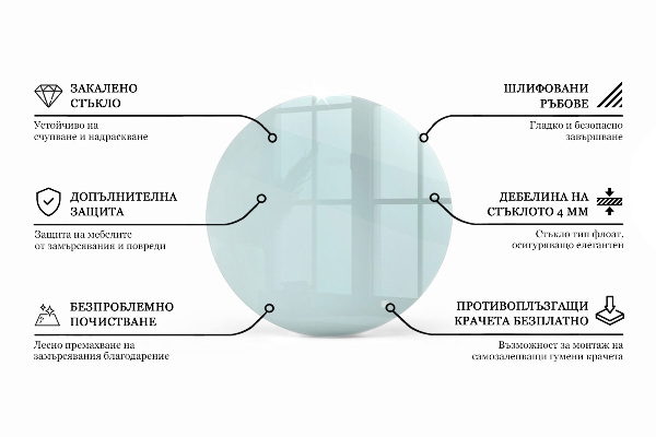 Okrogla steklena mizna plošča prozoren