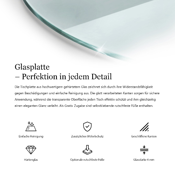 Okrogla steklena mizna plošča prozoren