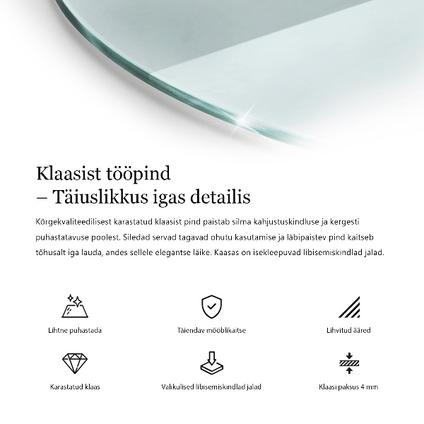 Okrogla steklena mizna plošča prozoren