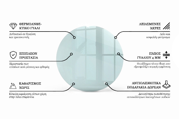 Okrogla steklena mizna plošča prozoren