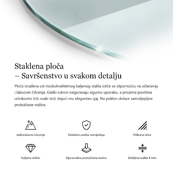 Okrogla steklena mizna plošča prozoren