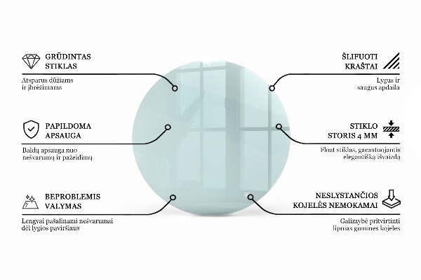 Okrogla steklena mizna plošča prozoren