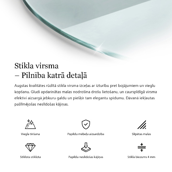 Okrogla steklena mizna plošča prozoren