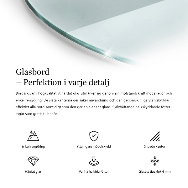 Okrogla steklena mizna plošča prozoren