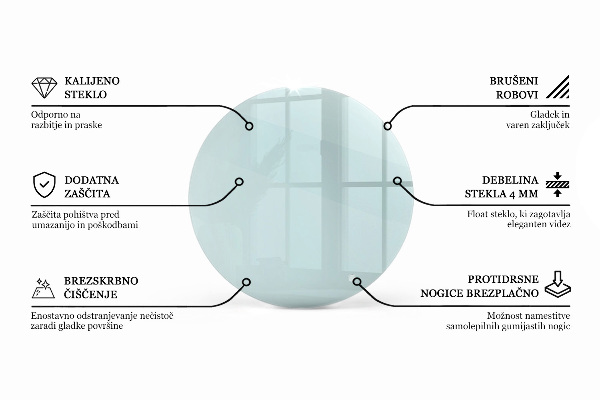 Okrogla steklena mizna plošča prozoren