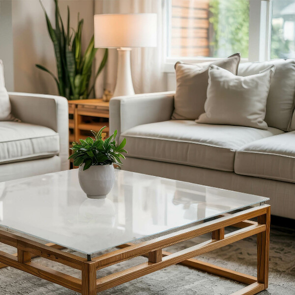 Dekorativna steklena mizna plošča z natisom Gladka bela barva