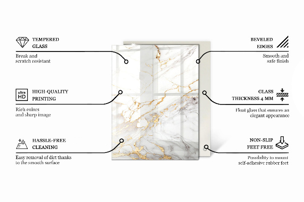 Pravokotna steklena mizna plošča z natisom Eleganten marmorni vzorec