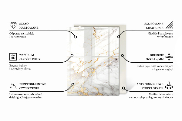 Pravokotna steklena mizna plošča Marmorni vzorec z nežnimi žilami