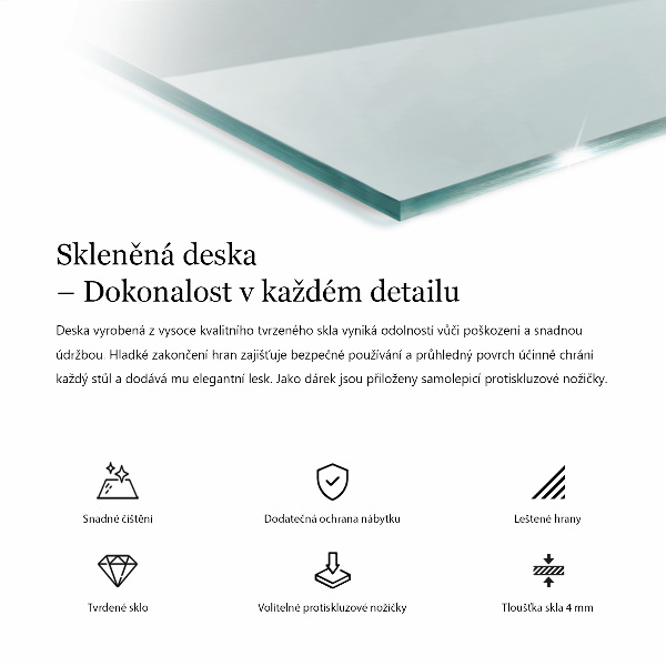 Pravokotna steklena mizna plošča prozoren