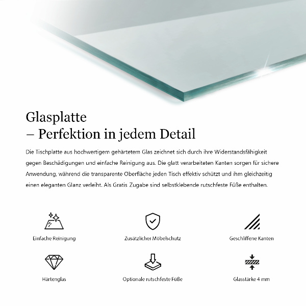 Pravokotna steklena mizna plošča prozoren