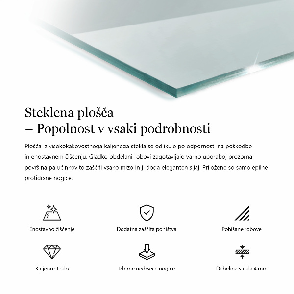 Pravokotna steklena mizna plošča prozoren